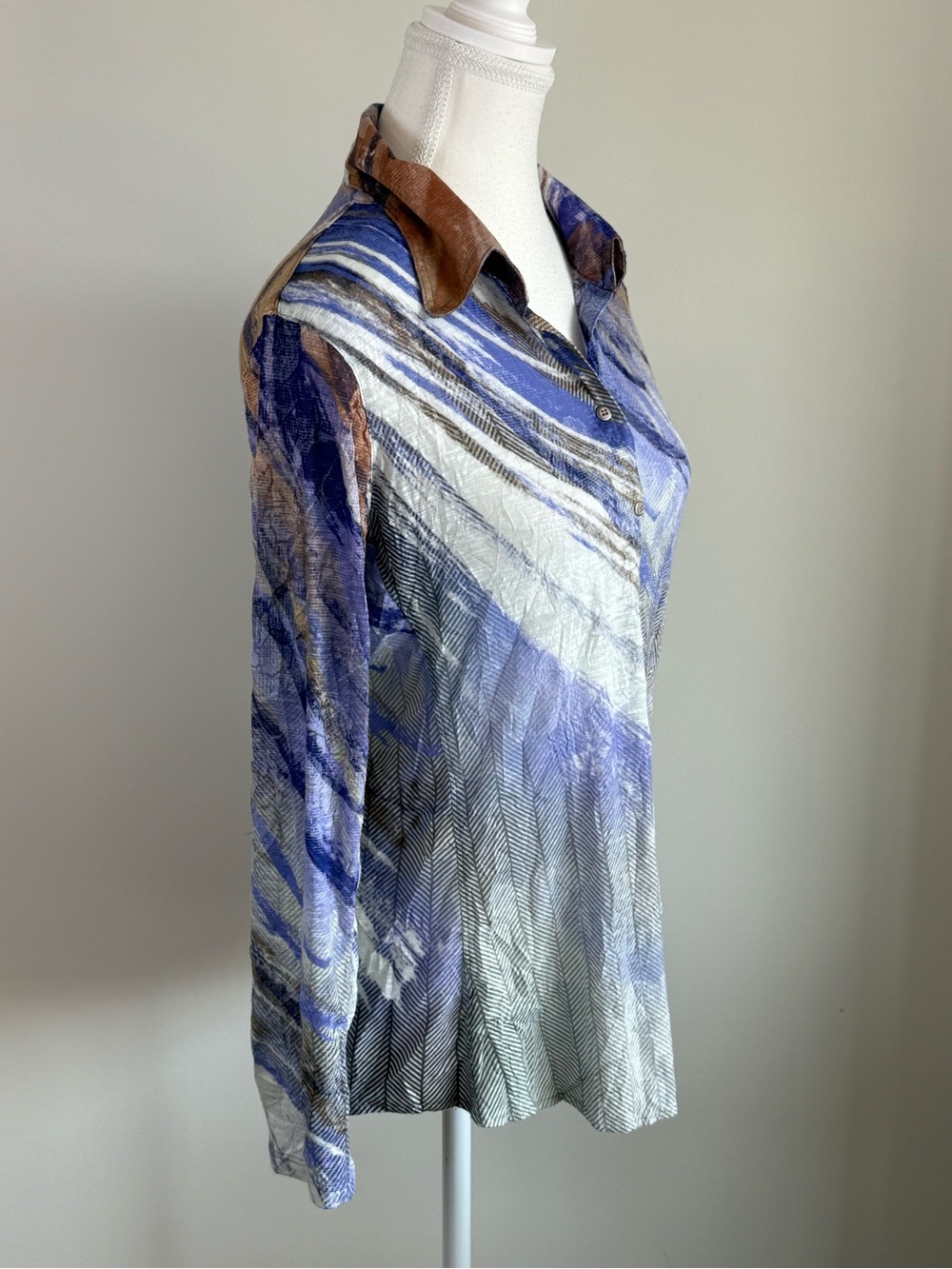 David Cline Abstract Purple Brown Button Front Shirt Women’s Large - Picture 3 of 6